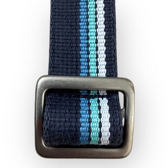 🍋2/$30- American Vintage Y2K Blue Striped Fabric Belt with Metal Buckle - Picture 7 of 9